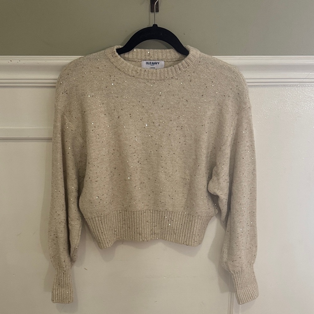 Old Navy Women's Beige Sparkle Crop Sweater